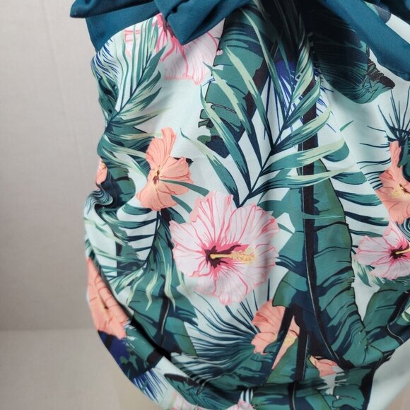 Pat Pat Green One Piece Tummy Control Tropical Floral Ruffle Sleeve Size XL - Picture 3 of 9